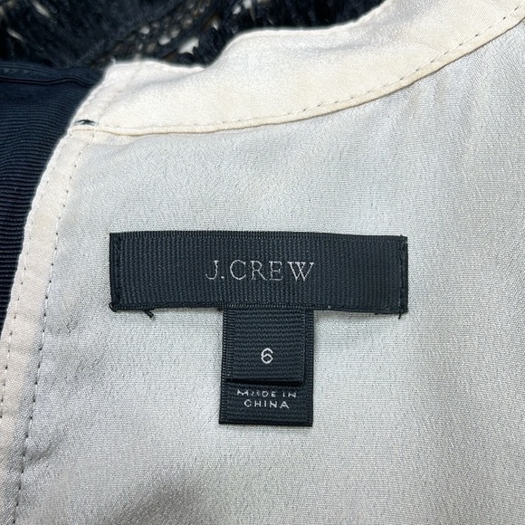 J. Crew Fringe Midi Dress 6 Black boho Tan lined Sheath 3/4 Sleeves - Picture 7 of 10